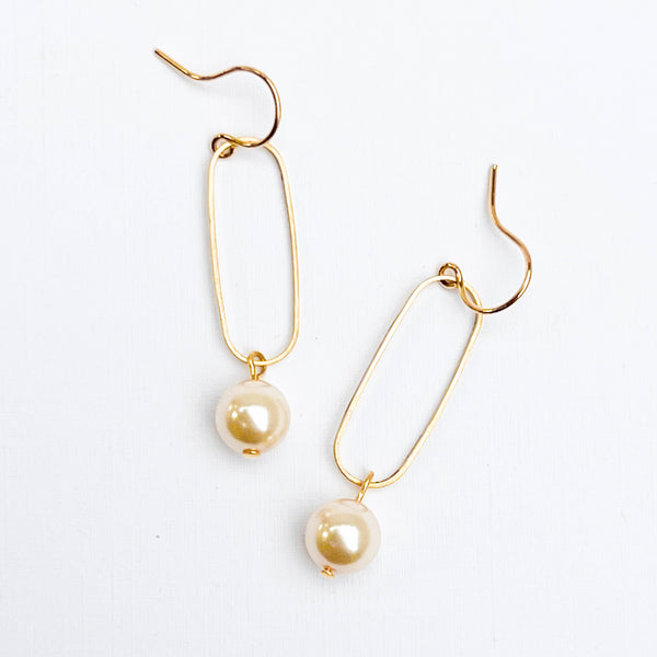 Pearl Dangle Oval Hoop Earrings
