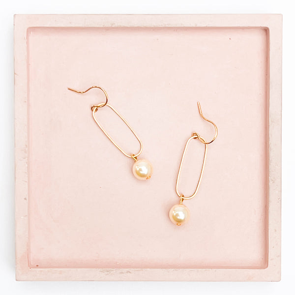 Pearl Dangle Oval Hoop Earrings