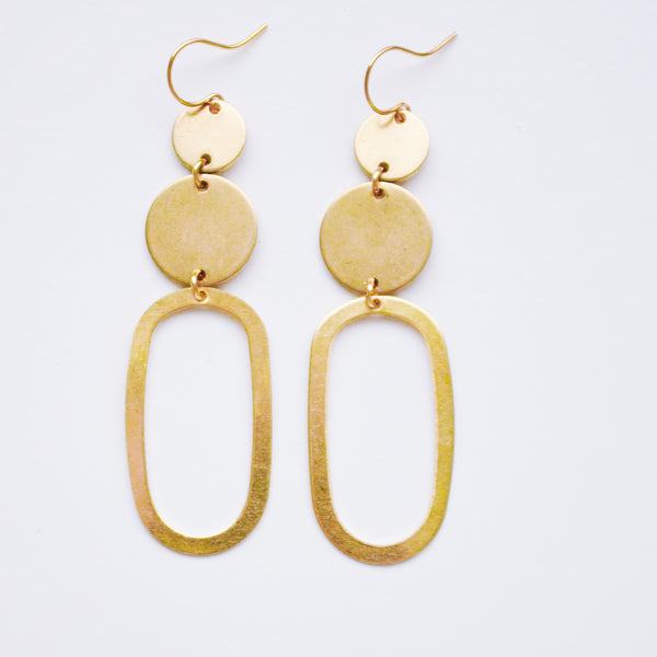 Long Oval Brass Earrings