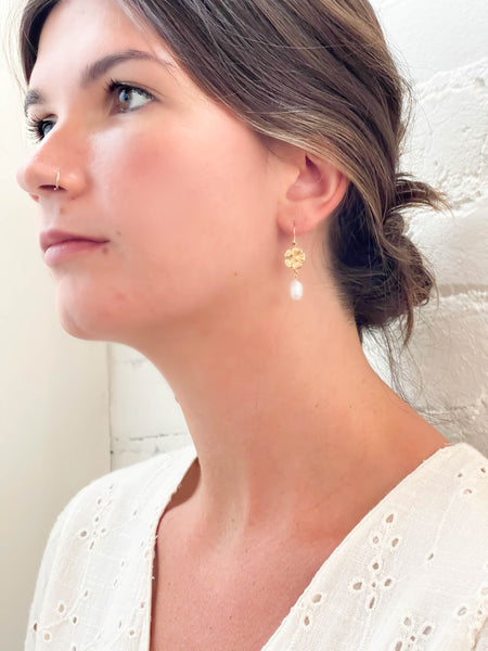 Flower and dangle earrings