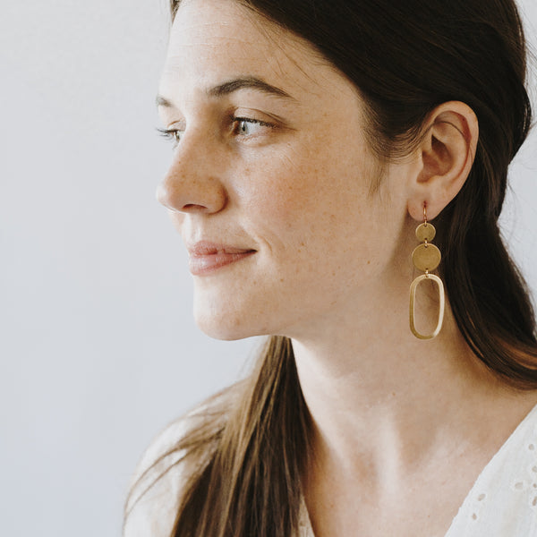 Long Oval Brass Earrings