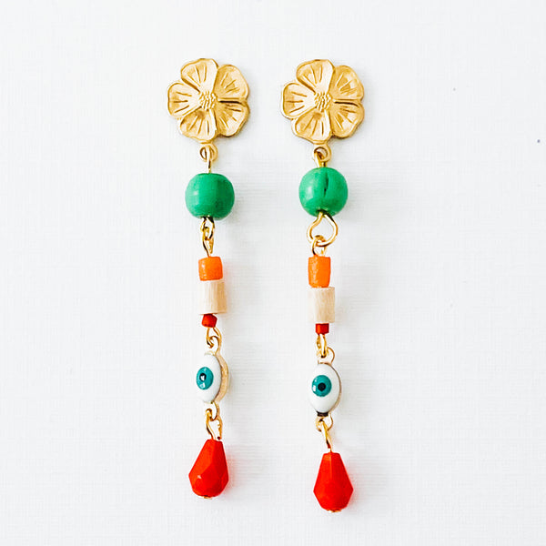 Long Flower Stud Charm Earrings