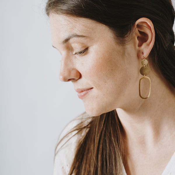 Long Oval Brass Earrings