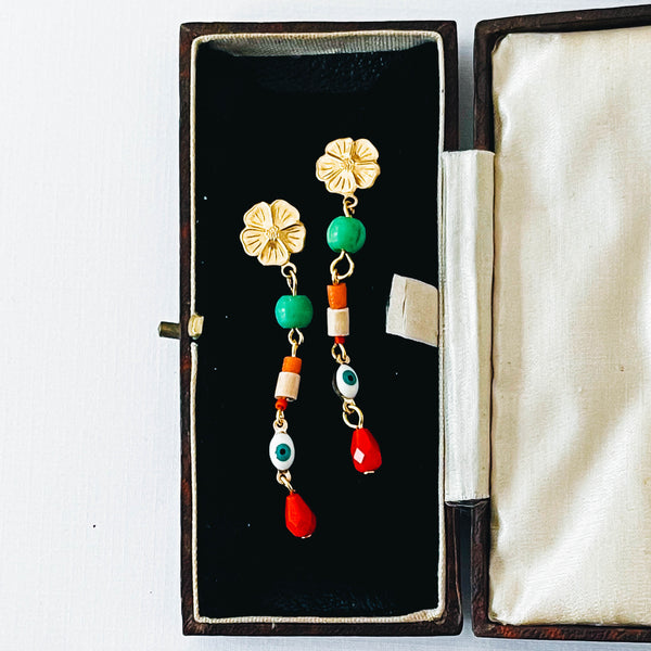 Long Flower Stud Charm Earrings