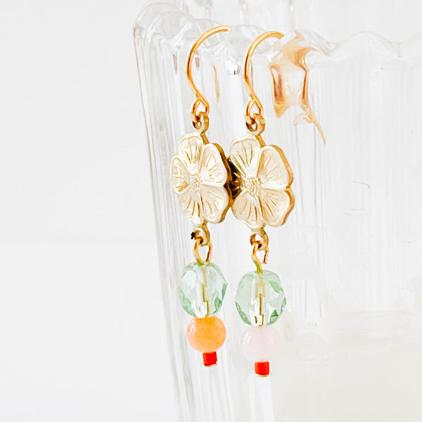 Small Flower And Bead Earrings