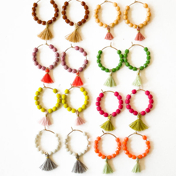 Small Gold Hoops with bead and tassels
